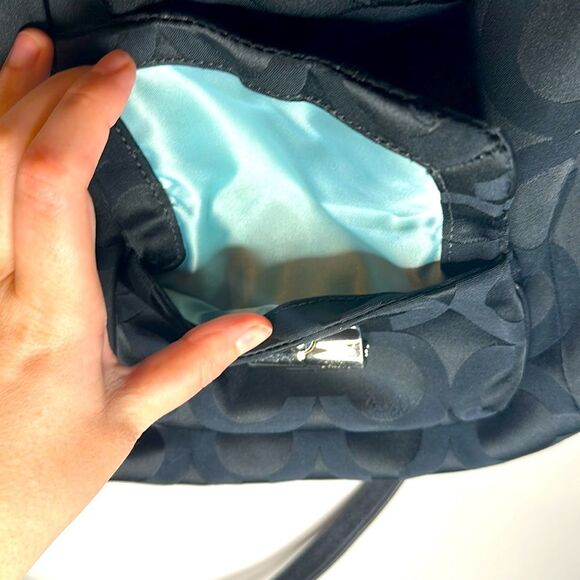 Coach Black Sateen OP Art Signature Kristen Hobo Bag #14753  Blue Interior - Picture 3 of 9